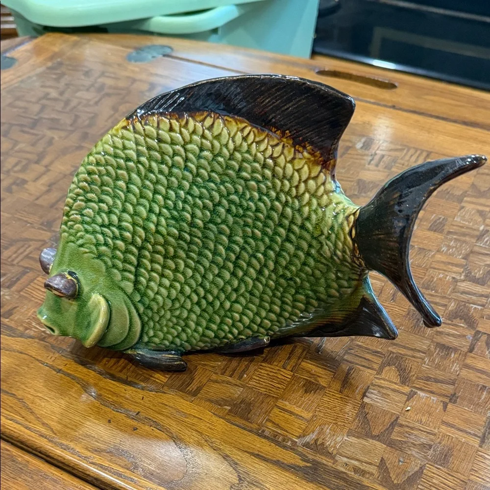 Green and Brown Ceramic Flounder / Flat Fish Figurine